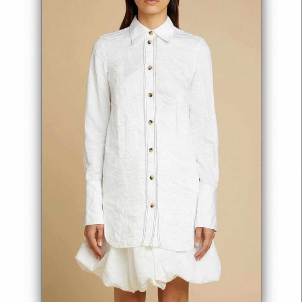 Khaite Lemay Crinkled Poplin Shirt, White, Size M, NWT.